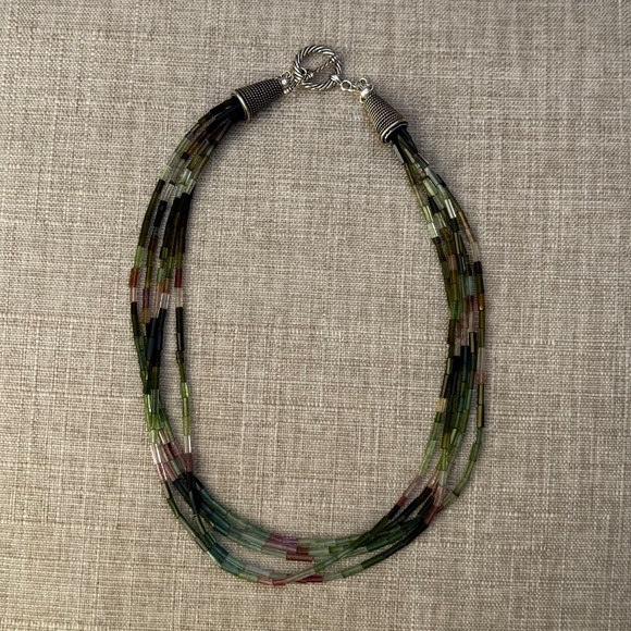 Five Strand Multi Color Tourmaline Gemstone Necklace  18" length - Picture 1 of 8